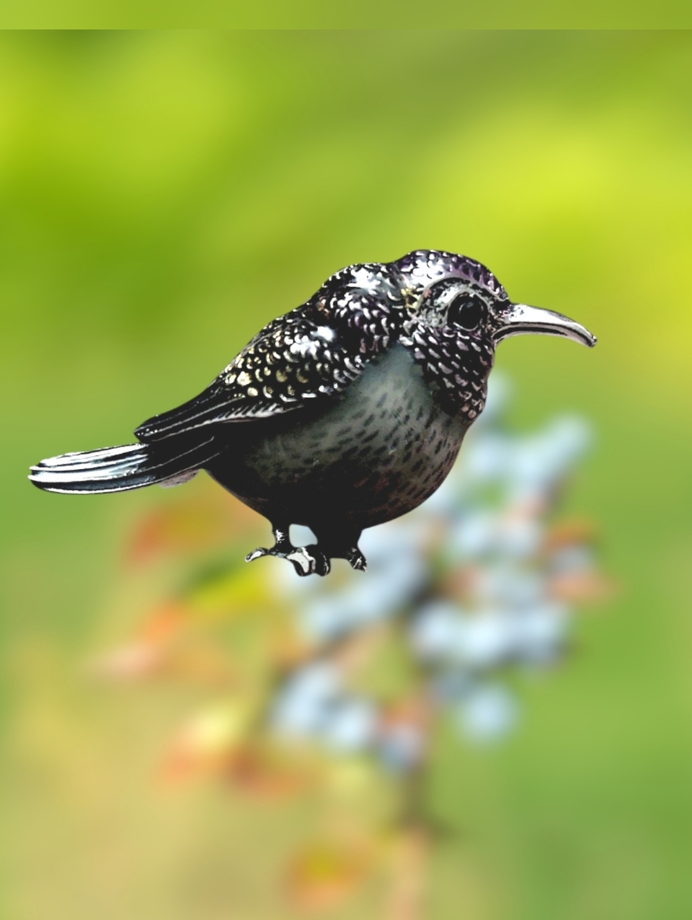Black and Silver Hummingbird Brooch - Designer Women Jewelry
